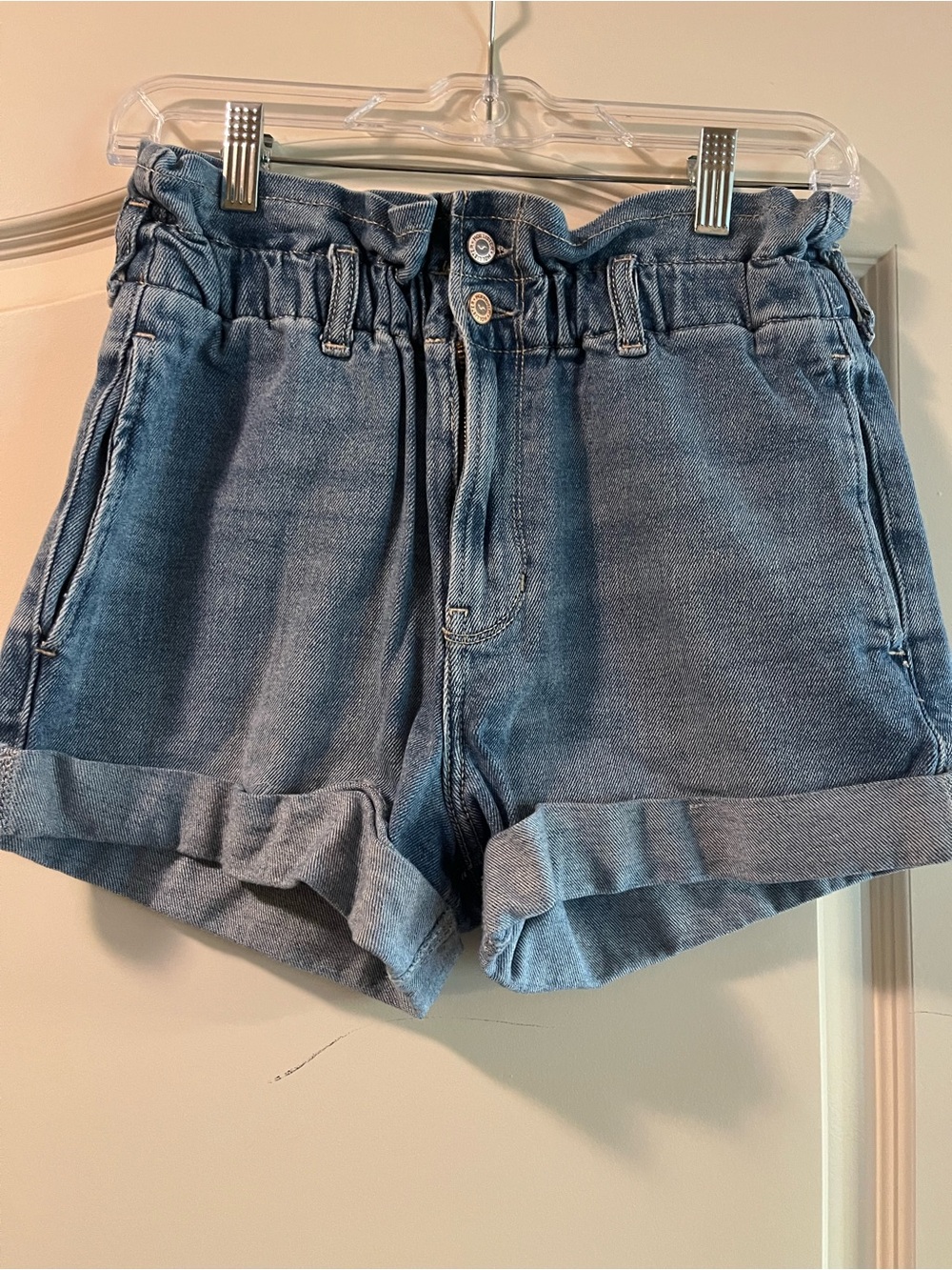 Hollister Light Blue High-Waist Paperbag Denim Shorts
